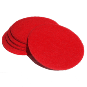 A group of red round coasters sitting on top of each other.